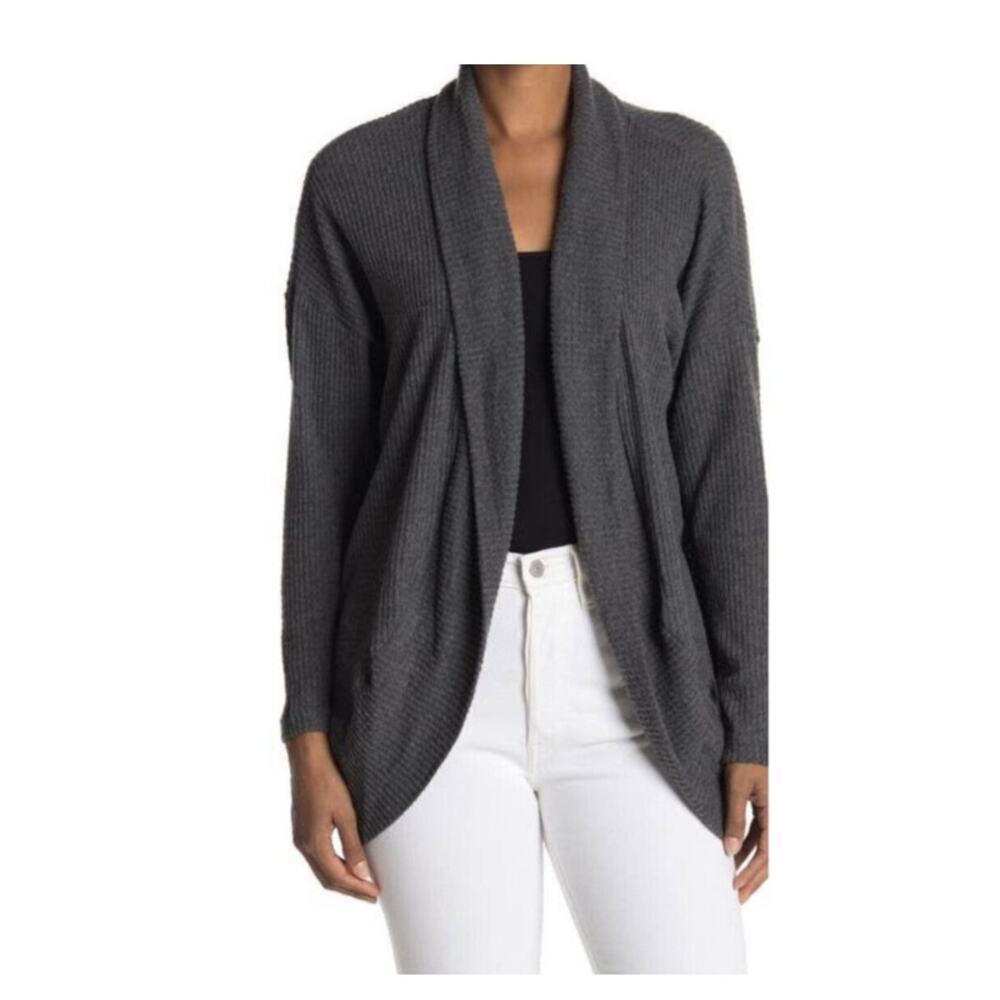Socialite Cocoon Waffle Knit Open Cardigan Grey Size Large